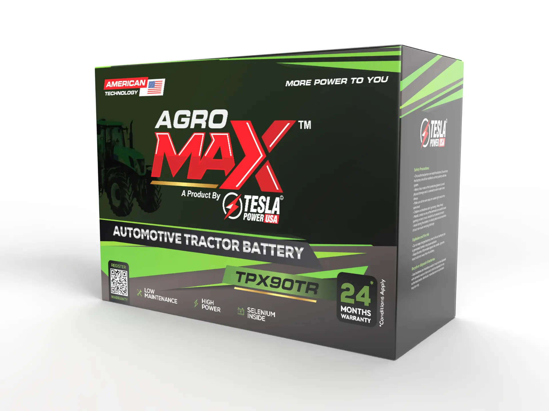 Agro Max TPX90TR battery packaging, alternate angle