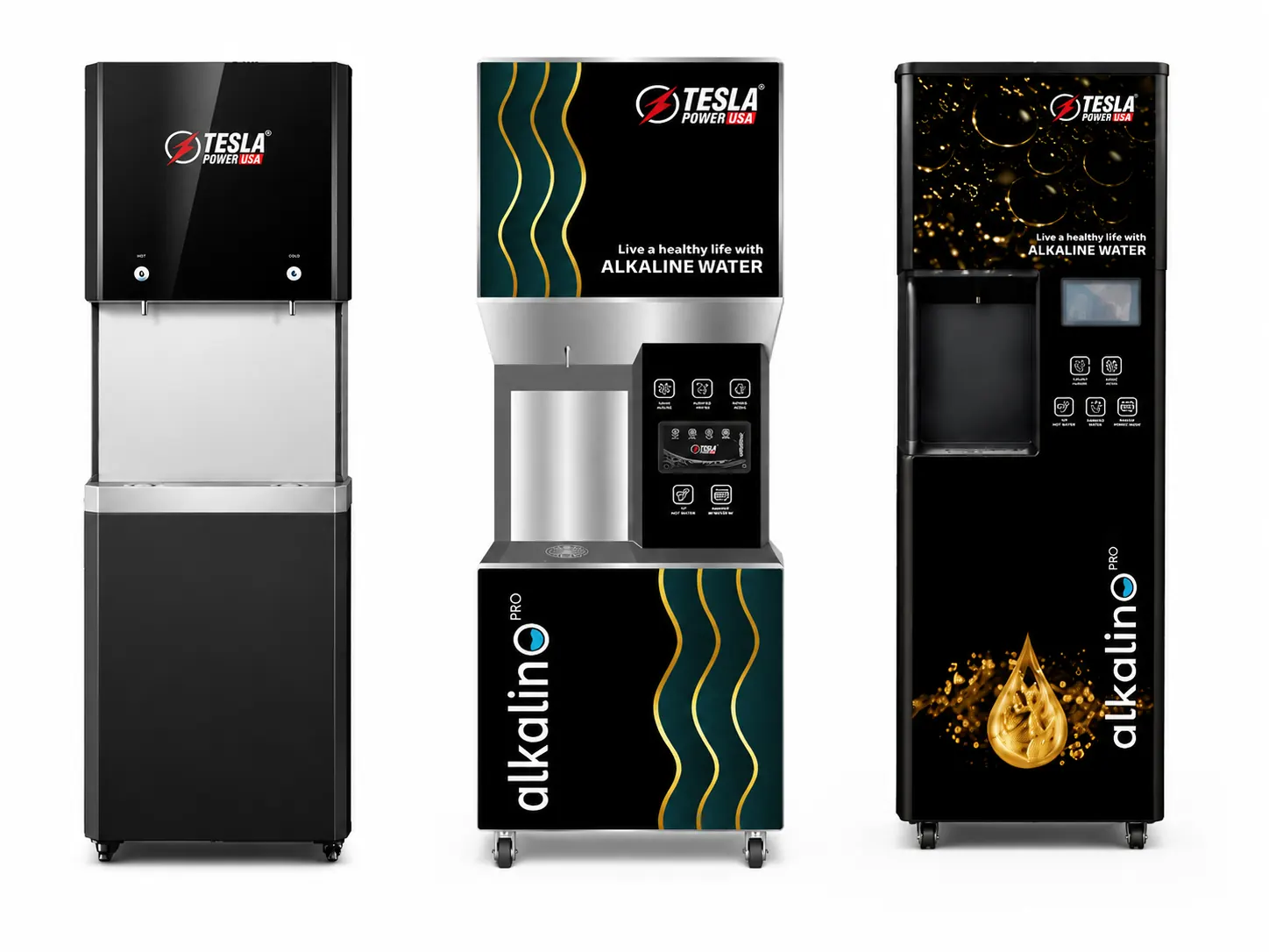 Alkalino product range, powered by Tesla Power USA