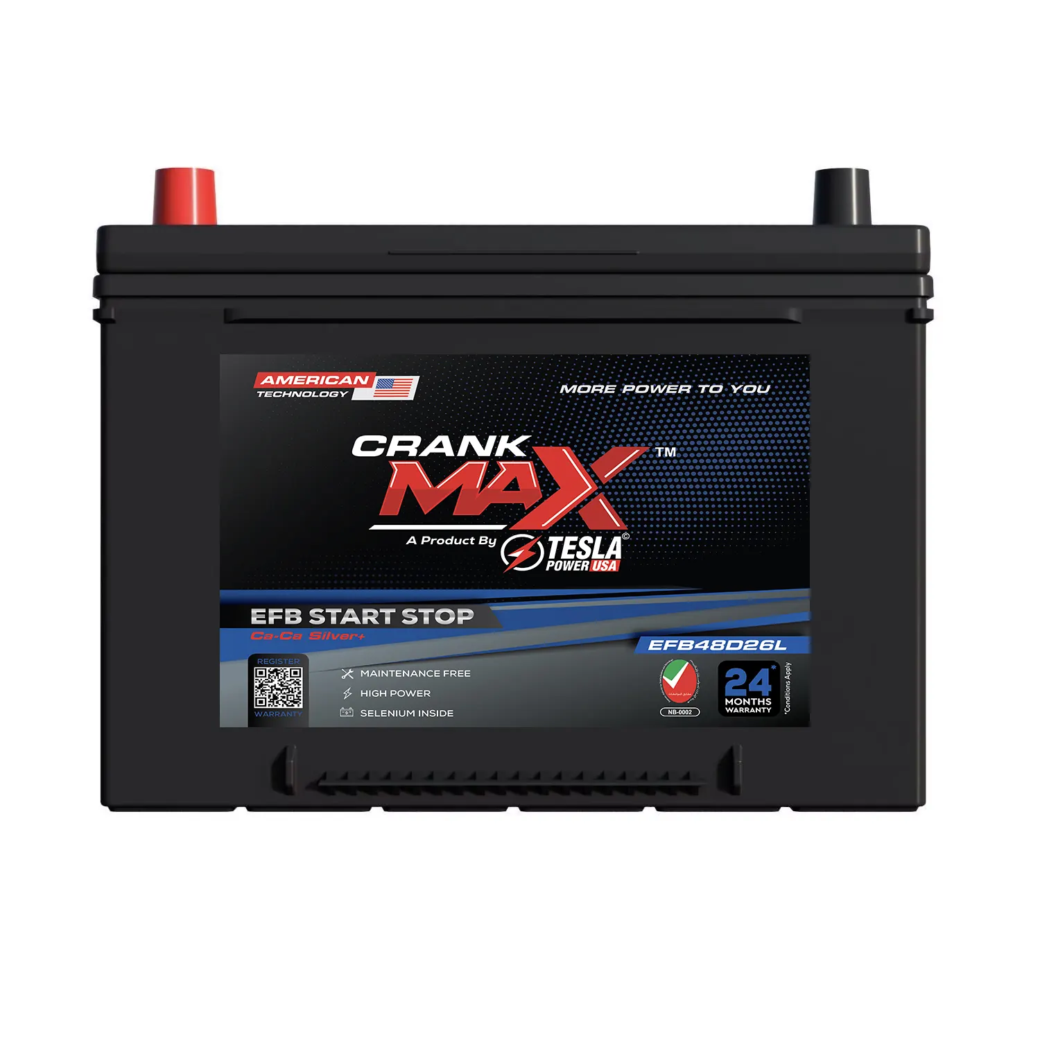 Crank Max EFB start-stop battery, front view