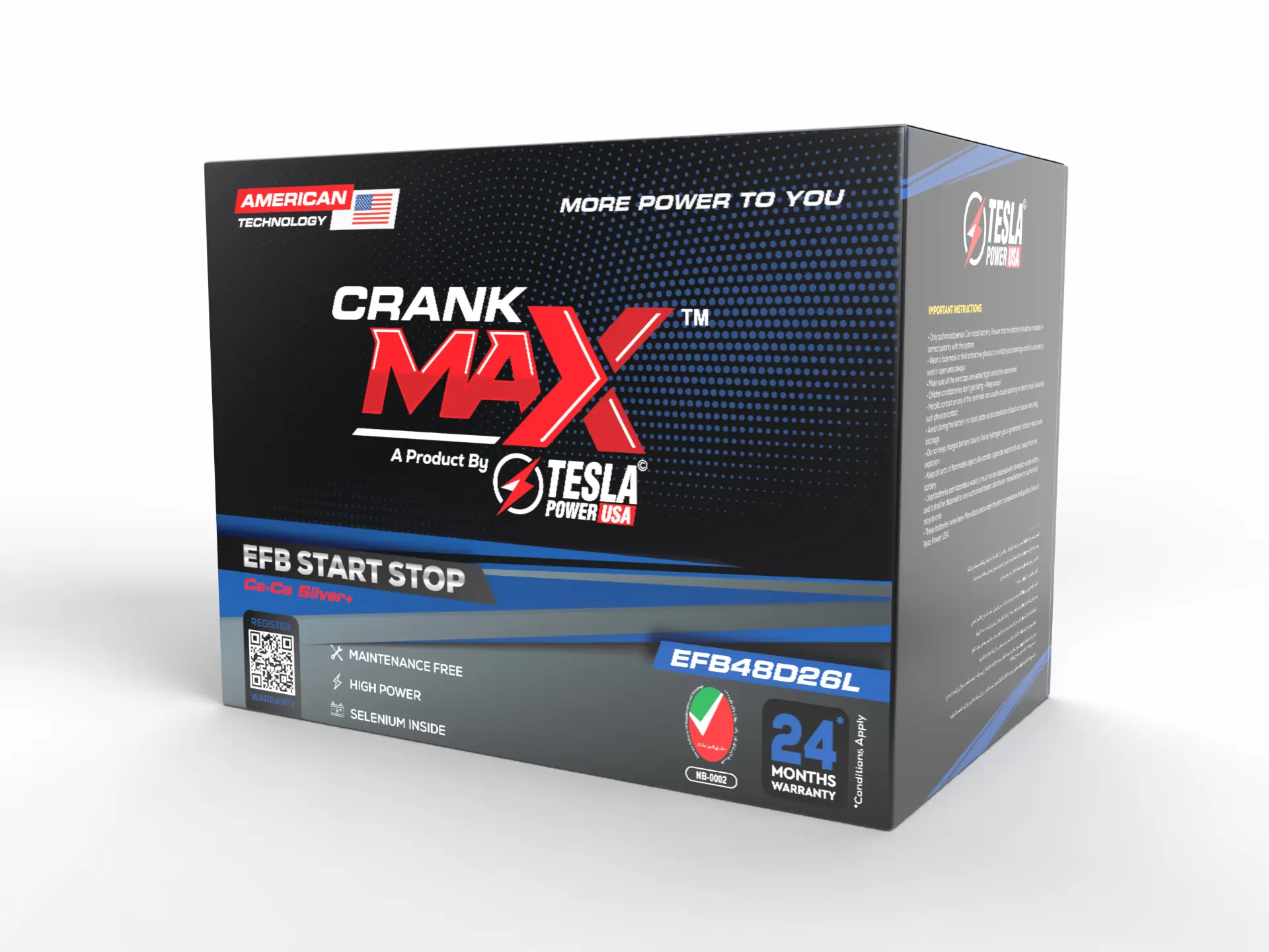 Crank Max EFB battery packaging, third angle