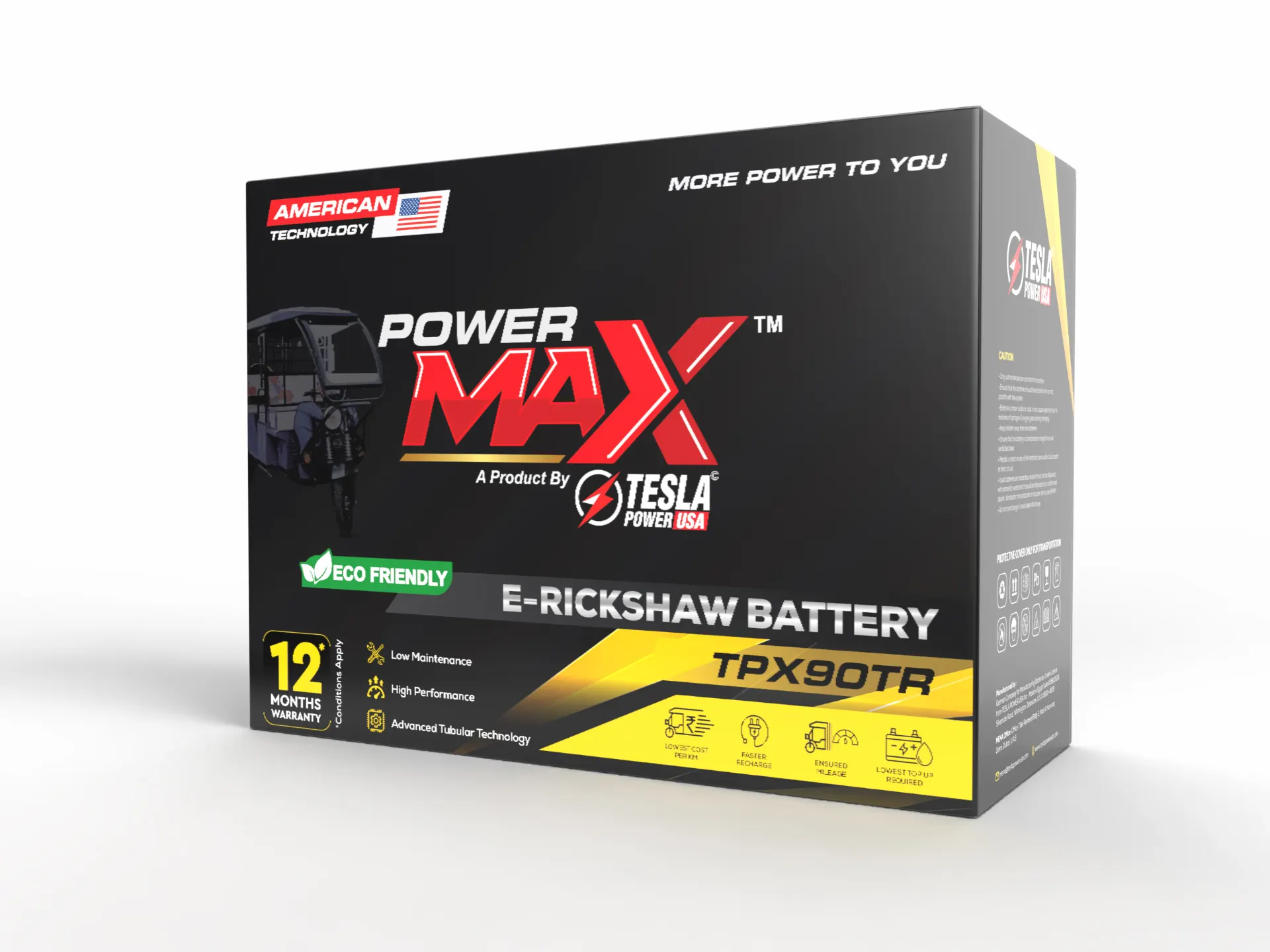 Power Max e-rickshaw battery packaging, third angle